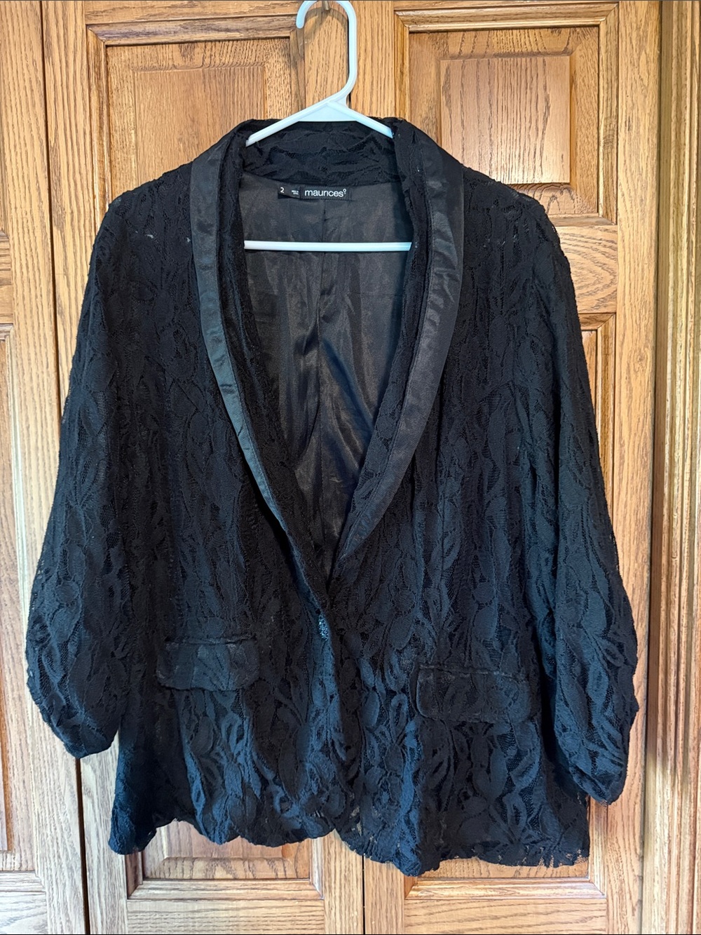 Maurices Black Lace Blazer with Satin Shawl Collar